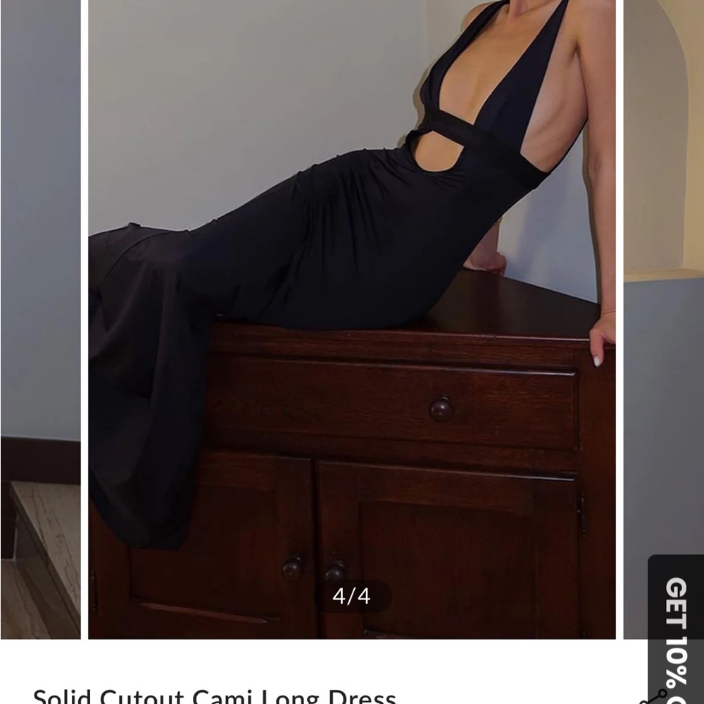 Commense Black Plunge Halter Gown
